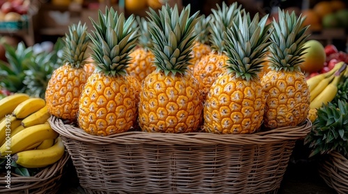 Fresh pineapples in a market.