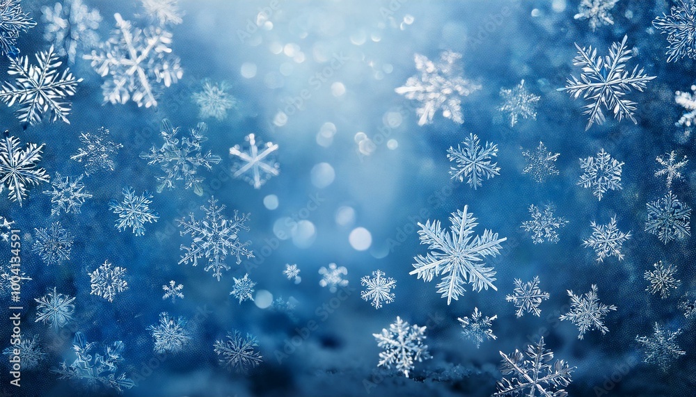 Christmas Background: A frosty blue background with shimmering silver snowflakes falling delicately. Christmas Background: A frosty blue background with shimmering silver snowflakes falling delicately.