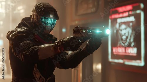 Generative AI, Bounty Hunter in a Dusty Space Saloon with a Glowing Plasma Pistol