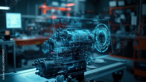 Augmented Reality Hologram of Engine in Factory.