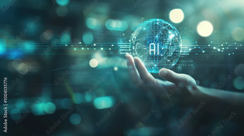 Hand holding a glowing AI sphere, symbolizing the advanced world of artificial intelligence and digital innovation. Hand holding a glowing AI sphere, symbolizing the advanced world of artificial intelligence and digital innovation.