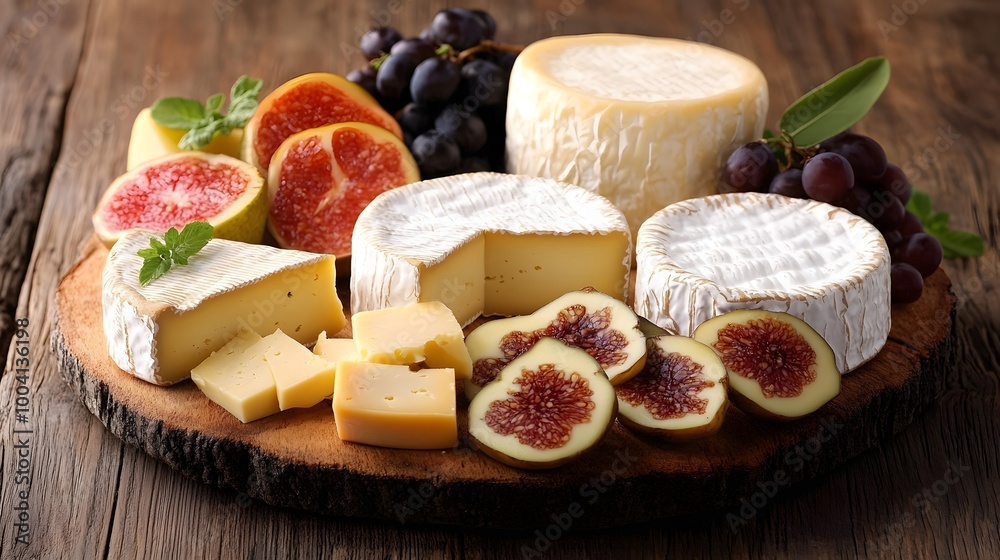 A rustic cheese board with a variety of sliced and diced cheeses arranged artfully on wooden surfaces A rustic cheese board with a variety of sliced and diced cheeses arranged artfully on wooden surfaces