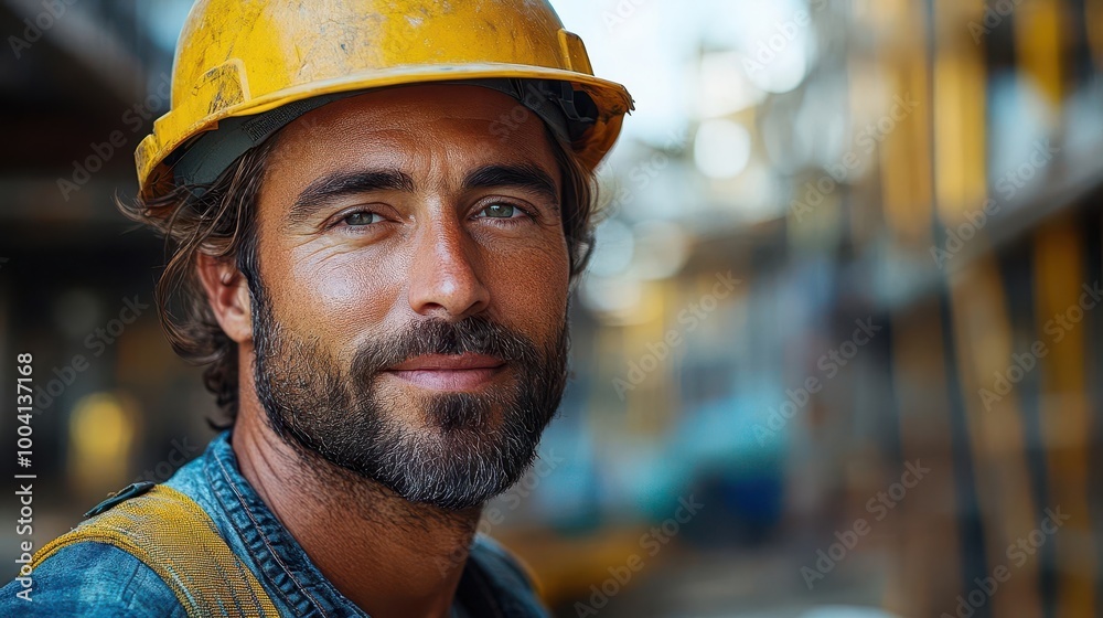 confident portrait of a skilled construction professional wearing a hard hat and safety gear set against a backdrop of ongoing construction work depicting expertise and dedication in the field confident portrait of a skilled construction professional wearing a hard hat and safety gear set against a backdrop of ongoing construction work depicting expertise and dedication in the field