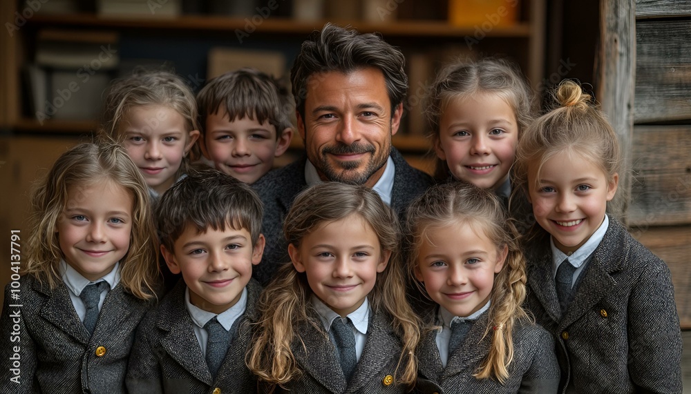 Obraz premium a person with a group of children