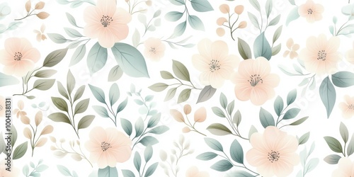 Wallpaper Mural A floral pattern featuring soft pastel flowers and leaves, ideal for backgrounds or textiles. Torontodigital.ca