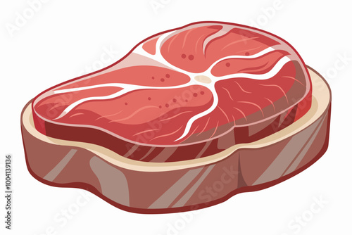 A high-quality raw beef steak on a white background, well-marbled, in a grey tray, highlighting its texture and freshness in a calm atmosphere.