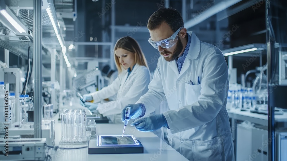 Scientists Working in a Modern Laboratory. Scientists Working in a Modern Laboratory.