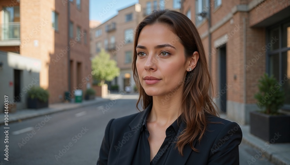 Confident businesswoman standing on urban street Confident businesswoman standing on urban street