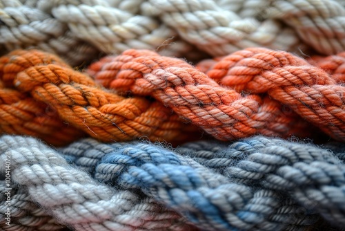 A close up of a rope with a blue and white section