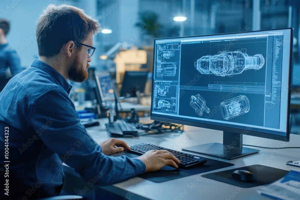 Professional engineer working on advanced technical designs Professional engineer working on advanced technical designs