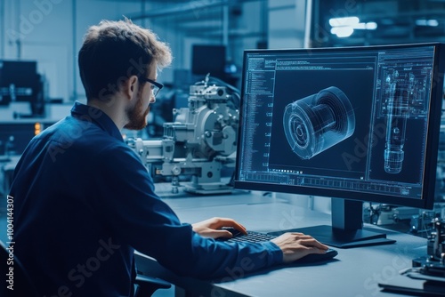 Engineer developing technical 3D models of components