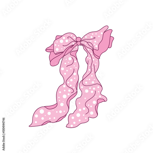 Hand drawn cute pink bowknot, bow coquette style clip art with dot pattern