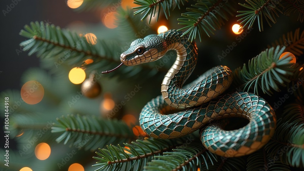 
Symbol of the new year 2025 snake on a Christmas tree