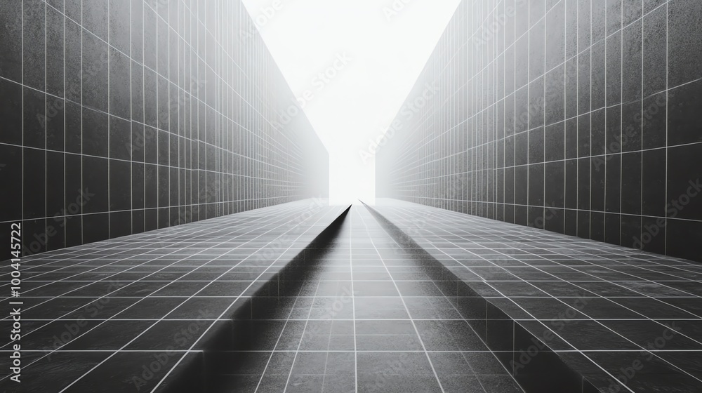 A black and white hallway with a grid pattern. A black and white hallway with a grid pattern.