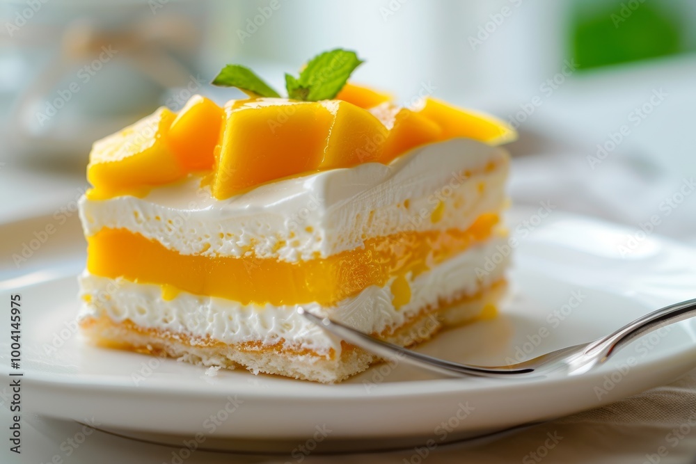 Mango mousse cake slice with cream Mango mousse cake slice with cream