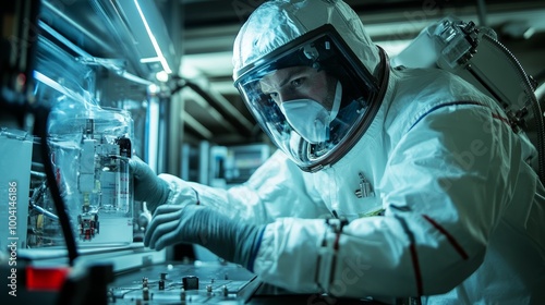 Fototapeta Naklejka Na Ścianę i Meble -  Astronaut Working on Equipment in a Space Station.