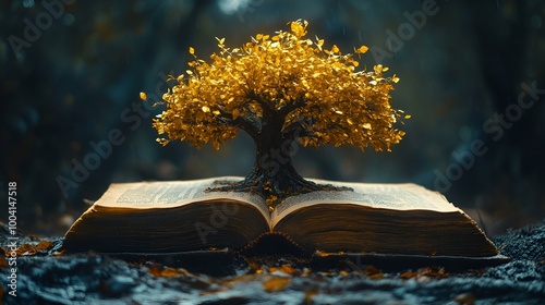 a tree growing out of an open book

 photo