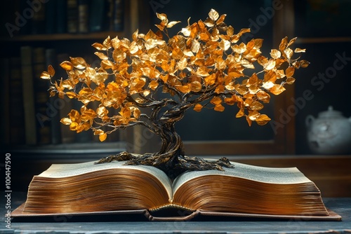 a tree growing out of an open book

 photo