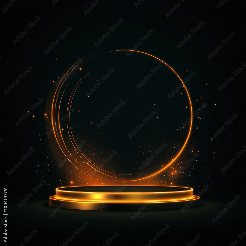 Fototapeta premium Golden Glow Podium with Abstract Circle Light Effect