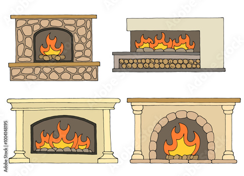 Fireplace set graphic color isolated sketch illustration vector