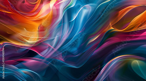 bstract background with multicolored silk fabric, Vibrant Abstract Smoke Waves Background in Orange, Pink, and Blue Hues for Design and Wallpaper photo