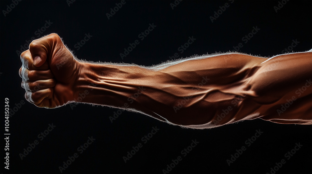 A man's arm with a fist clenched A man's arm with a fist clenched