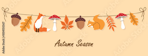 Fall garland, Autumn season card, Thanksgiving decoration, vector illustration
