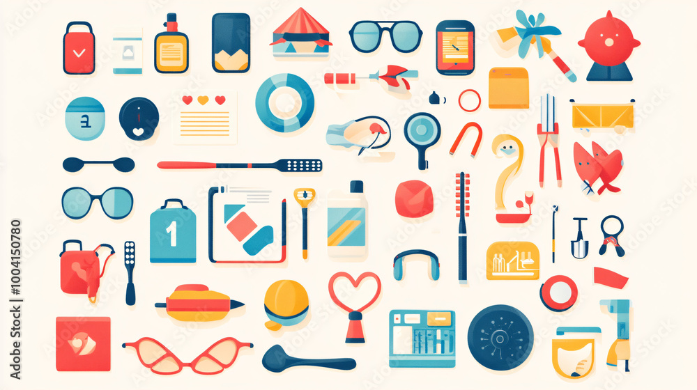 A vibrant collection of icons representing different hobbies and interests, ideal for lifestyle themes. A vibrant collection of icons representing different hobbies and interests, ideal for lifestyle themes.