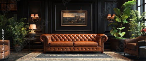 Elegant Leather Chesterfield Sofa in a Luxurious Living Room