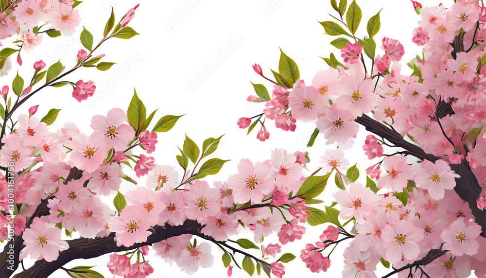 Sakura Background With Blossom Cherry Branches. Generative AI.