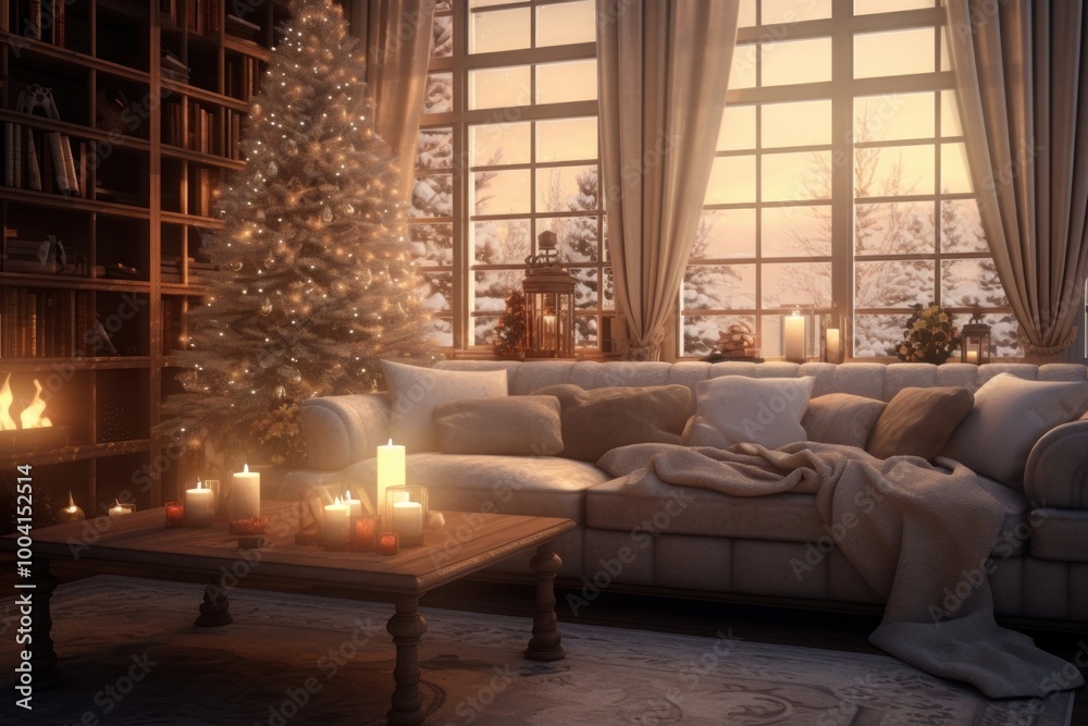 Fototapeta premium Aesthetic Christmas living room christmas architecture furniture.