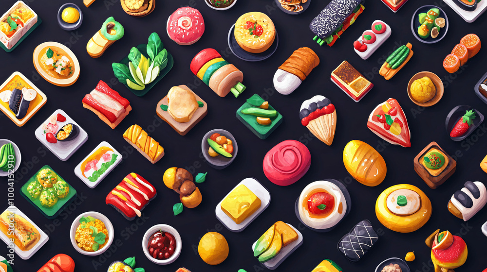 A vibrant collection of food icons representing various cuisines and culinary techniques, ideal for restaurants and food blogs. A vibrant collection of food icons representing various cuisines and culinary techniques, ideal for restaurants and food blogs.