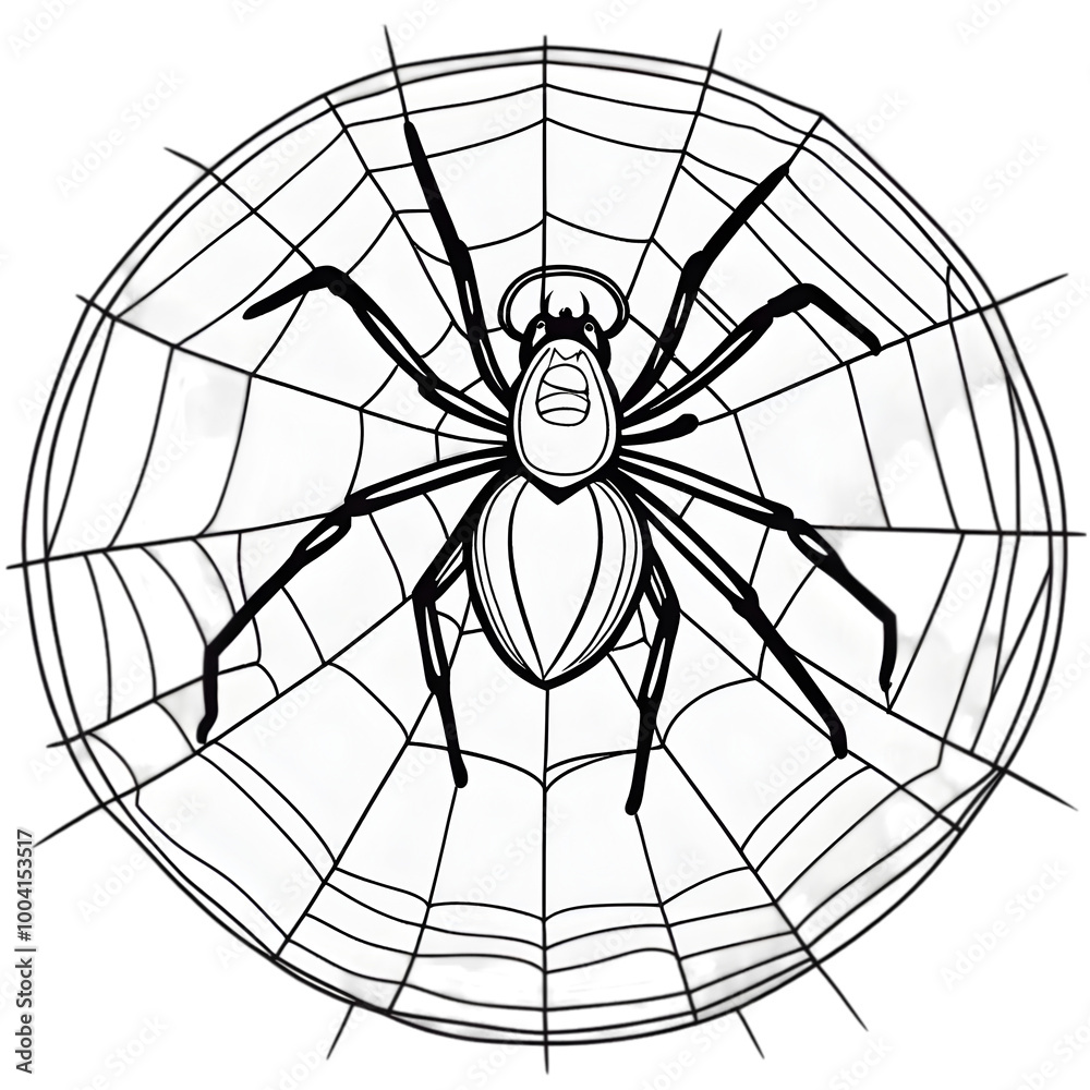 Obraz premium A line drawing of spider at the center of a web transparent background