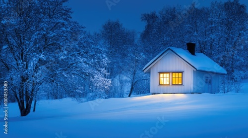 Nestled in a blanket of snow, a charming cabin shines with warmth, offering solace on a cold winter night