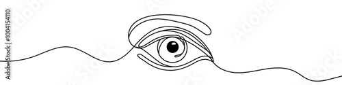 Continuous line drawing of an eye. Single line drawing of an eye silhouette. Line art of the eye. Vector illustration.