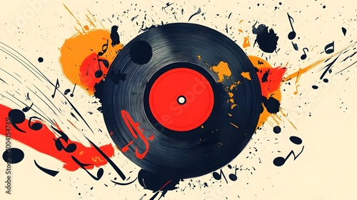 Colorful Vinyl Record Splash with Splattered Abstract Background