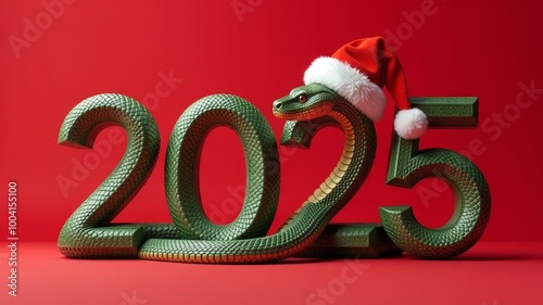 
3D numbers 2025 with the New Year symbol snake