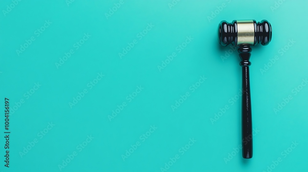 A wooden gavel with a gold band, on a blue background. A wooden gavel with a gold band, on a blue background.