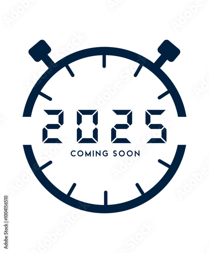 2025 coming soon poster and card design template on stop watch flat creative design vector illustration new year 2025 coming, countdown of 2025 concept on white background.