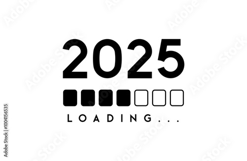 2025 countdown concept. Loading bar of 2025. The loading of bar with loading progress of blocks for happy new year's eve and loading to 2025 with progress bar flat design isolated on white background