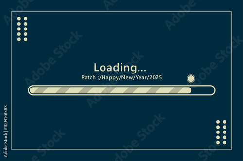 2025 loading notification message with computer link and address in classic retro style of system user interface vector illustration loading bar design mockup with progress of new year 2025 holiday.