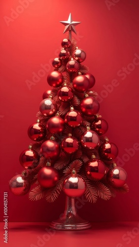 
beautiful New Year and Christmas tree lined with Christmas balls