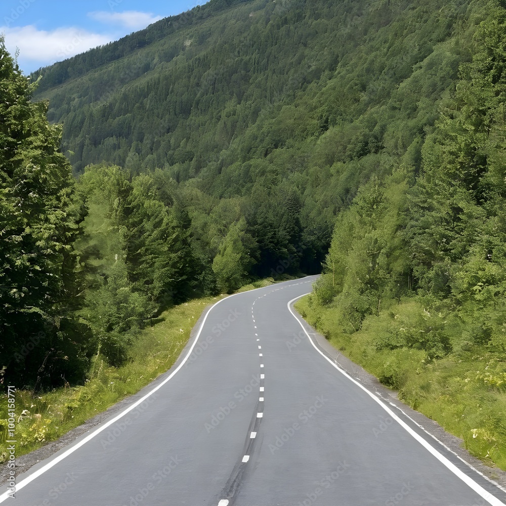 Fototapeta premium Kurvige Straße zwischen Wäldern und Bergen