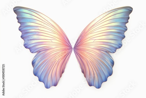 Butterfly wings iridescent pattern petal white background.