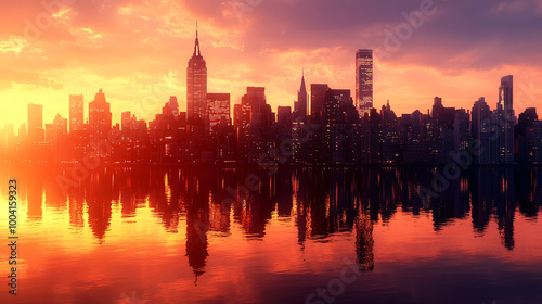 A vibrant city skyline background at sunset, ideal for urban-themed designs.