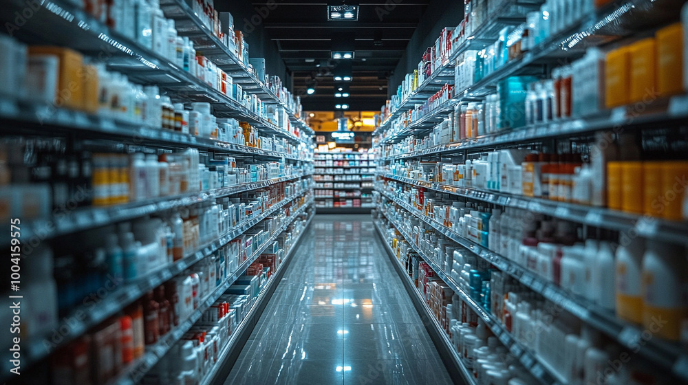 Lekarstwa na półce w aptece, tło tapeta generative ai Lekarstwa na półce w aptece, tło tapeta generative ai