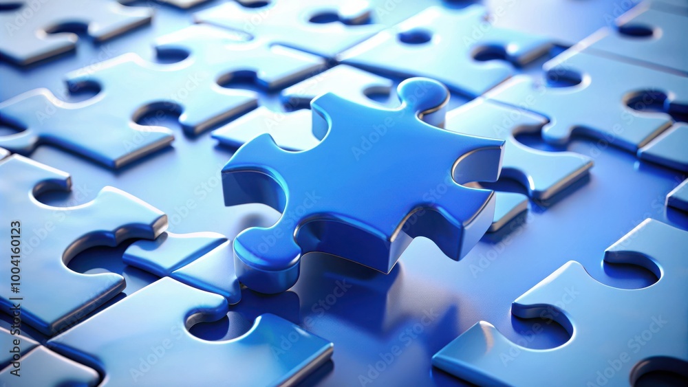 Blue Puzzle Piece Standing Out from the Rest in a Unique Blue Puzzle Piece Standing Out from the Rest in a Unique
