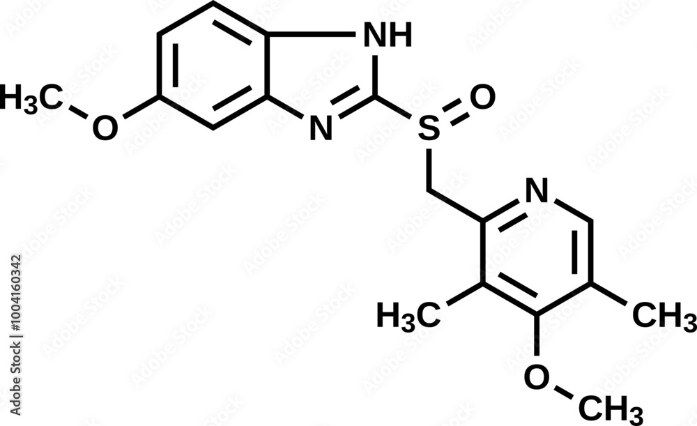 Omeprazole structural formula, vector illustration Omeprazole structural formula, vector illustration