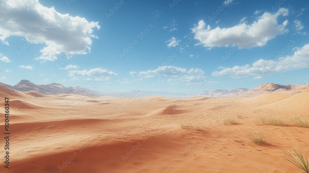 Desert Landscape with Blue Sky and Clouds