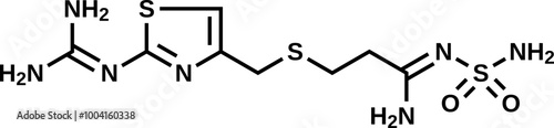 Famotidine structural formula, histamine H2 receptor antagonist vector illustration